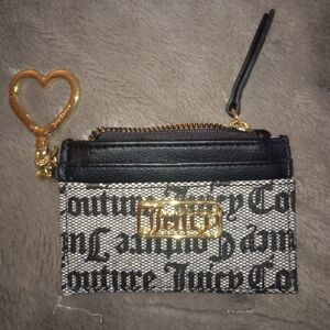 Juicy Couture Black and Gold Logo Zip Card Holder